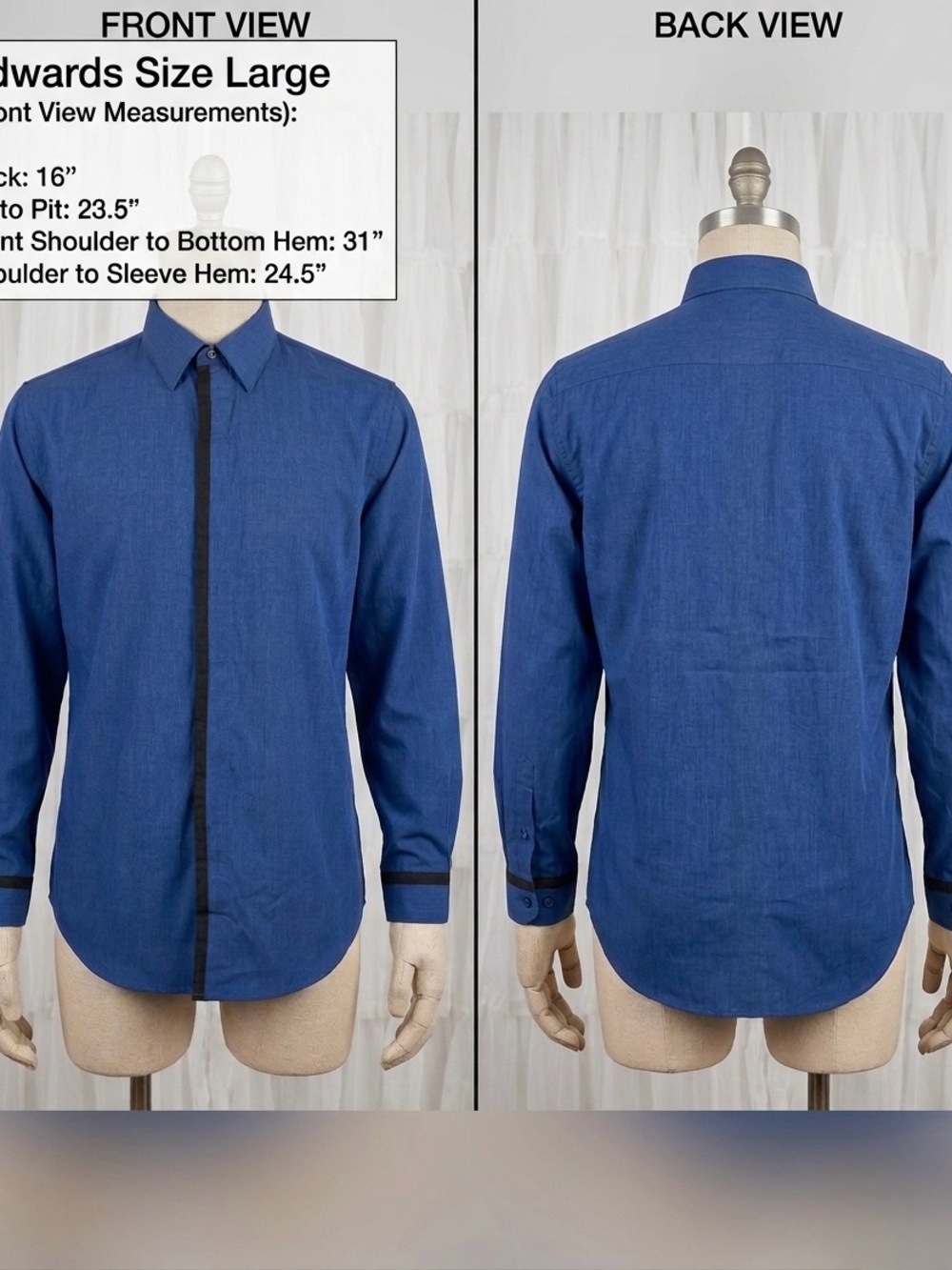 Edwards Men's Blue Long Sleeve Uniform Work Shirt Polyester MPN 1291-429 Size L